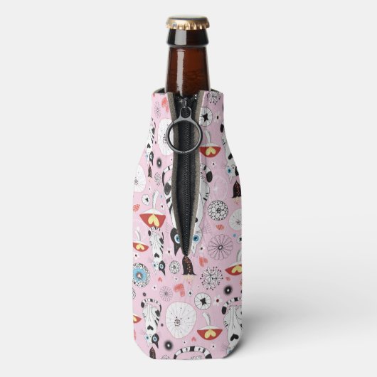 patroon van katten en bloemen flesjeskoeler (Fles Achterkant)