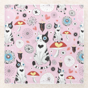 patroon van katten en bloemen glazen onderzetter