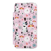 patroon van katten en bloemen incipio iPhone portemonnee hoesje (Voorkant Agenda)