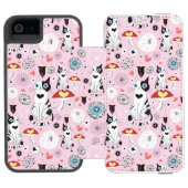 patroon van katten en bloemen incipio iPhone portemonnee hoesje (Agenda Open)