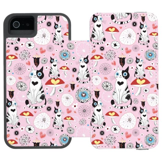 patroon van katten en bloemen incipio iPhone portemonnee hoesje (Agenda Open)