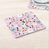 patroon van katten en bloemen kartonnen onderzetters (Schuin)
