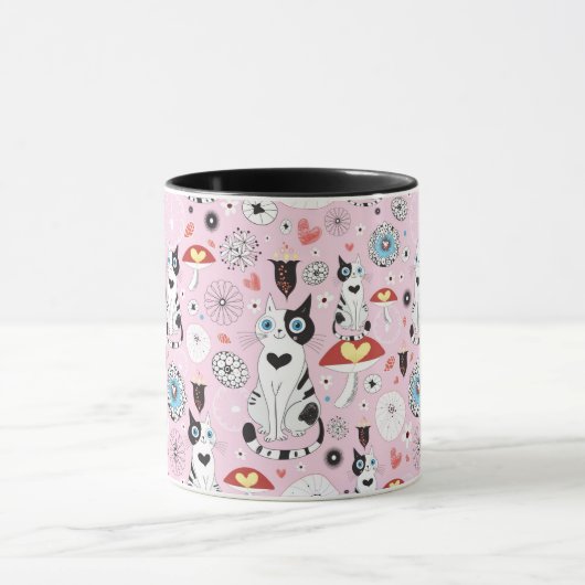 patroon van katten en bloemen mok (Midden)