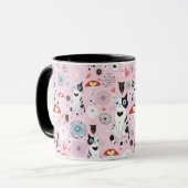 patroon van katten en bloemen mok (Voorkant links)