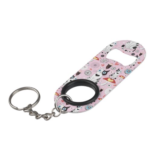 patroon van katten en bloemen sleutelhanger flessenopener (Voorkant Gekanteld)