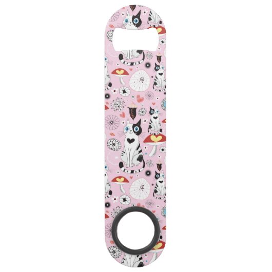 patroon van katten en bloemen speed flessenopener (Voorkant)
