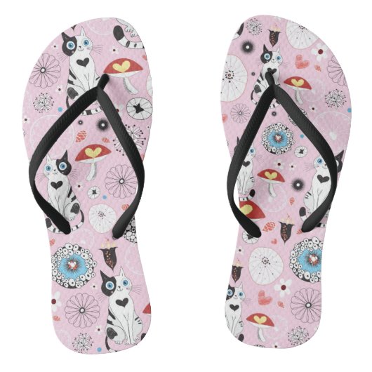 patroon van katten en bloemen teenslippers (Voetbed)