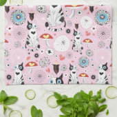 patroon van katten en bloemen theedoek (Gevouwen)