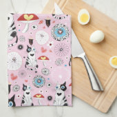 patroon van katten en bloemen theedoek (Quarter Fold)