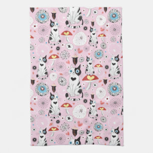 patroon van katten en bloemen theedoek