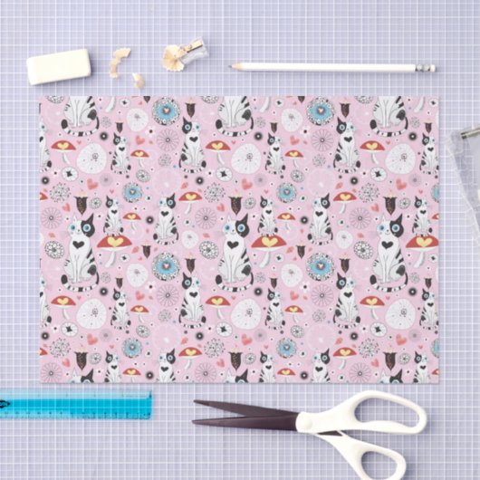 patroon van katten en bloemen tissuepapier (Craft)