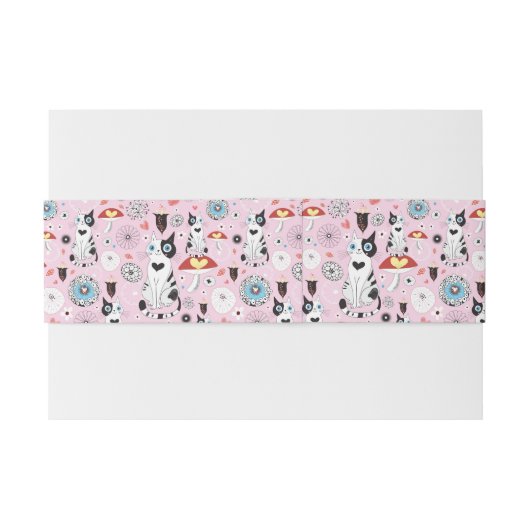 patroon van katten en bloemen uitnodigingen wikkel (Achterkant Voorbeeld)