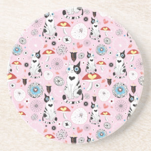 patroon van katten en bloemen zandsteen onderzetter