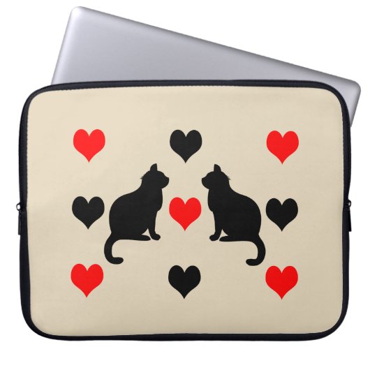 patroon van katten en harten laptop sleeve (Voorkant)