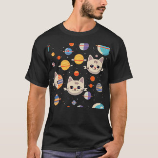 Patroon van katten gezichten in de ruimte t-shirt
