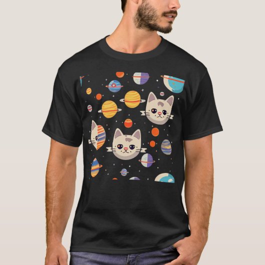 Patroon van katten gezichten in de ruimte t-shirt (Voorkant)