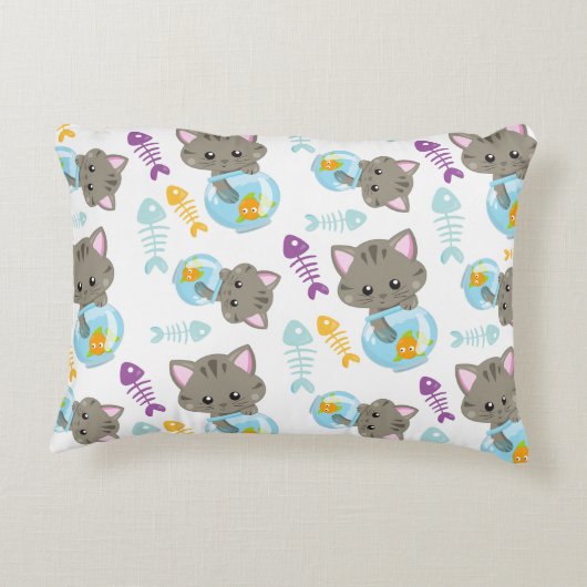 Patroon van katten, kattenkatten, Kittens, vis Accent Kussen (Achterkant)