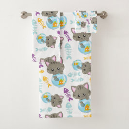 Patroon van katten, kattenkatten, Kittens, vis Bad Handdoek
