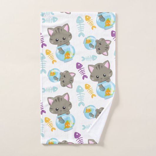 Patroon van katten, kattenkatten, Kittens, vis Bad Handdoek (Handdoek)