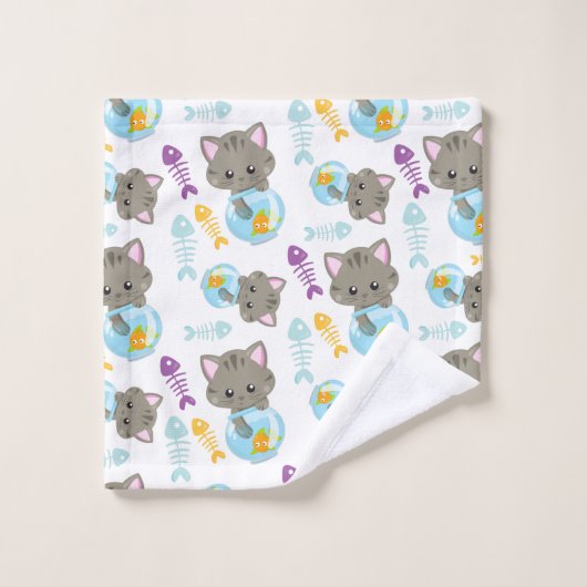 Patroon van katten, kattenkatten, Kittens, vis Bad Handdoek (Wasdoekje)