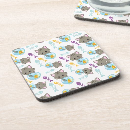 Patroon van katten, kattenkatten, Kittens, vis Bier Onderzetter (Linkerzijde)