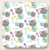 Patroon van katten, kattenkatten, Kittens, vis Bier Onderzetter (Voorkant)