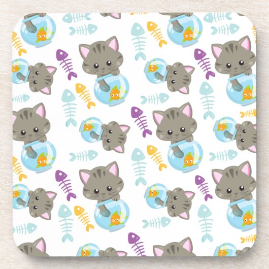 Patroon van katten, kattenkatten, Kittens, vis Bier Onderzetter (Voorkant)