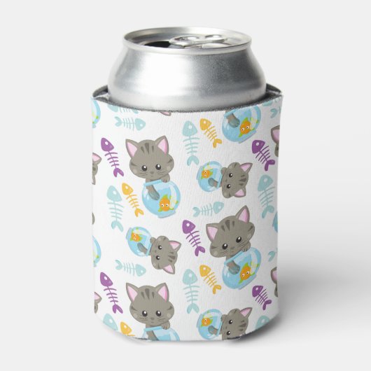 Patroon van katten, kattenkatten, Kittens, vis Blikjeskoeler (Blikje Voorkant)