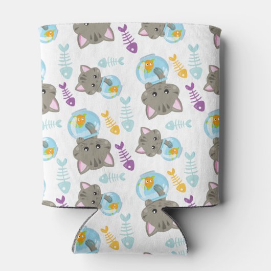 Patroon van katten, kattenkatten, Kittens, vis Blikjeskoeler (Achterkant)