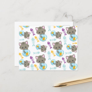 Patroon van katten, kattenkatten, Kittens, vis Briefkaart