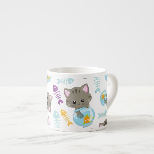 Patroon van katten, kattenkatten, Kittens, vis Espresso Kop (Voorkant rechts)