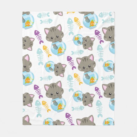 Patroon van katten, kattenkatten, Kittens, vis Fleece Deken (Voorkant)