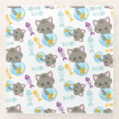 Patroon van katten, kattenkatten, Kittens, vis Glazen Onderzetter (Voorkant)