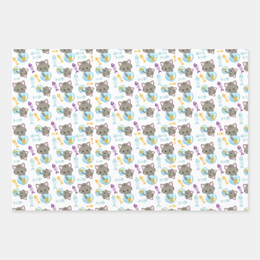 Patroon van katten, kattenkatten, Kittens, vis Inpakpapier Vel (Voorkant 2)