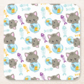 Patroon van katten, kattenkatten, Kittens, vis Kartonnen Onderzetters (Voorkant)