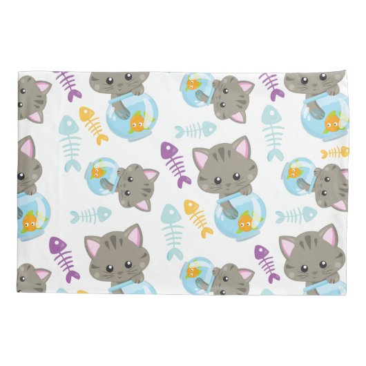 Patroon van katten, kattenkatten, Kittens, vis Kussensloop (Achterkant)