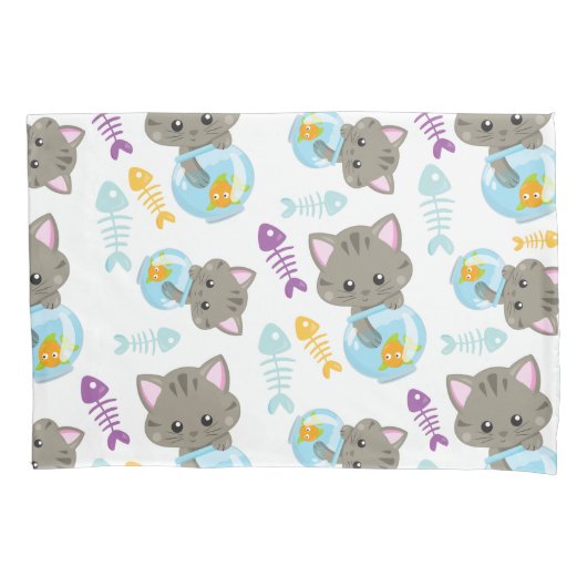 Patroon van katten, kattenkatten, Kittens, vis Kussensloop (Voorkant)