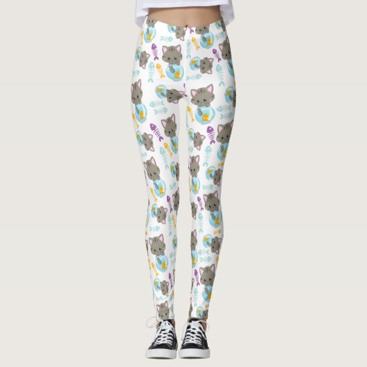 Patroon van katten, kattenkatten, Kittens, vis Leggings (Voorkant)
