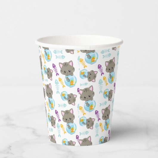 Patroon van katten, kattenkatten, Kittens, vis Papieren Bekers (Rechts)
