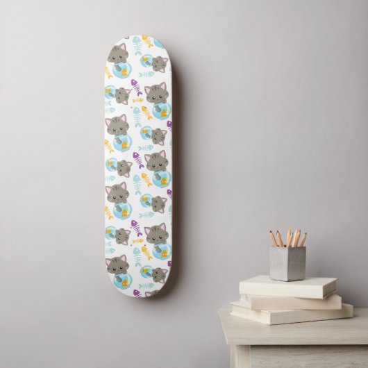 Patroon van katten, kattenkatten, Kittens, vis Persoonlijk Skateboard (Muurkunst)