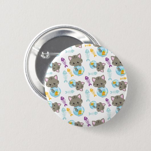 Patroon van katten, kattenkatten, Kittens, vis Ronde Button 5,7 Cm (Voorkant /achterkant)