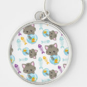 Patroon van katten, kattenkatten, Kittens, vis Sleutelhanger (Voorkant)
