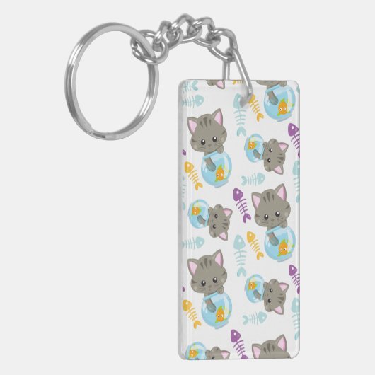 Patroon van katten, kattenkatten, Kittens, vis Sleutelhanger (Voorkant Links)