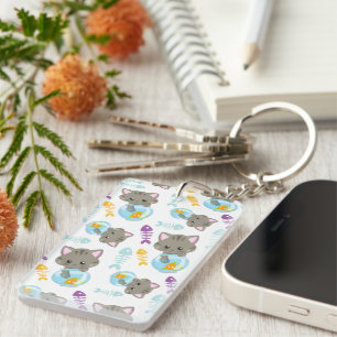 Patroon van katten, kattenkatten, Kittens, vis Sleutelhanger