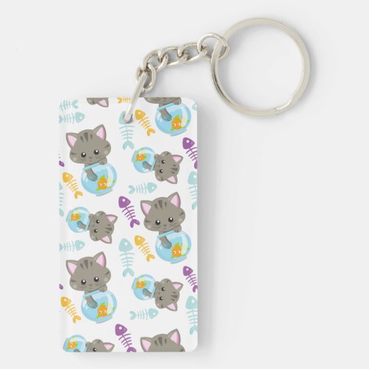 Patroon van katten, kattenkatten, Kittens, vis Sleutelhanger (achterkant)