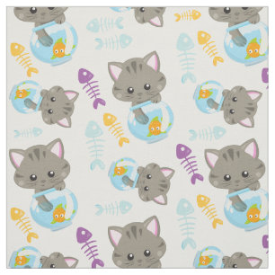 Patroon van katten, kattenkatten, Kittens, vis Stof