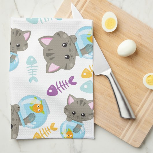 Patroon van katten, kattenkatten, Kittens, vis Theedoek (Quarter Fold)