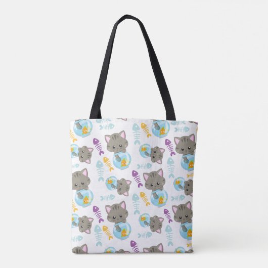 Patroon van katten, kattenkatten, Kittens, vis Tote Bag (Achterkant)