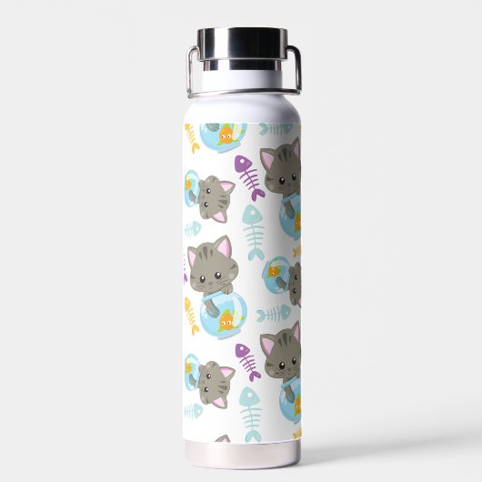 Patroon van katten, kattenkatten, Kittens, vis Waterfles (Achterkant)
