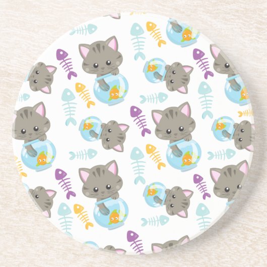 Patroon van katten, kattenkatten, Kittens, vis Zandsteen Onderzetter (Voorkant)